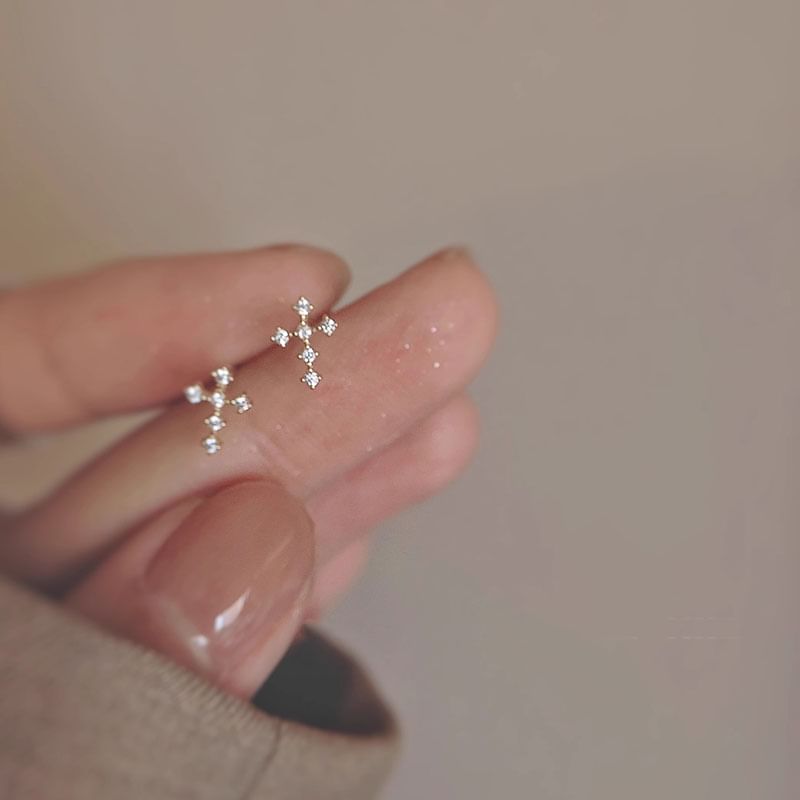 Alloy Stud Earring Rhinestone Cross