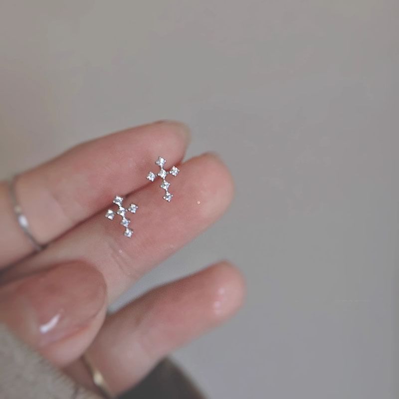 Alloy Stud Earring Rhinestone Cross