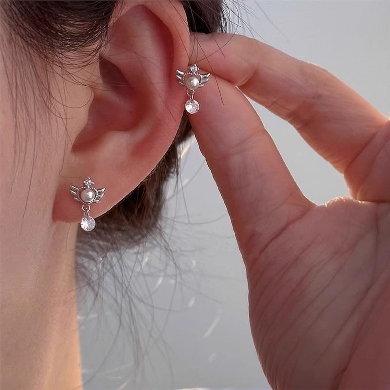 Alloy Earring Drop Pearl Faux Wings