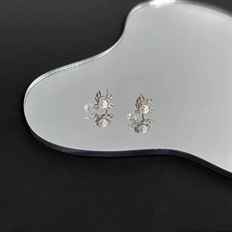 Alloy Earring Drop Pearl Faux Wings