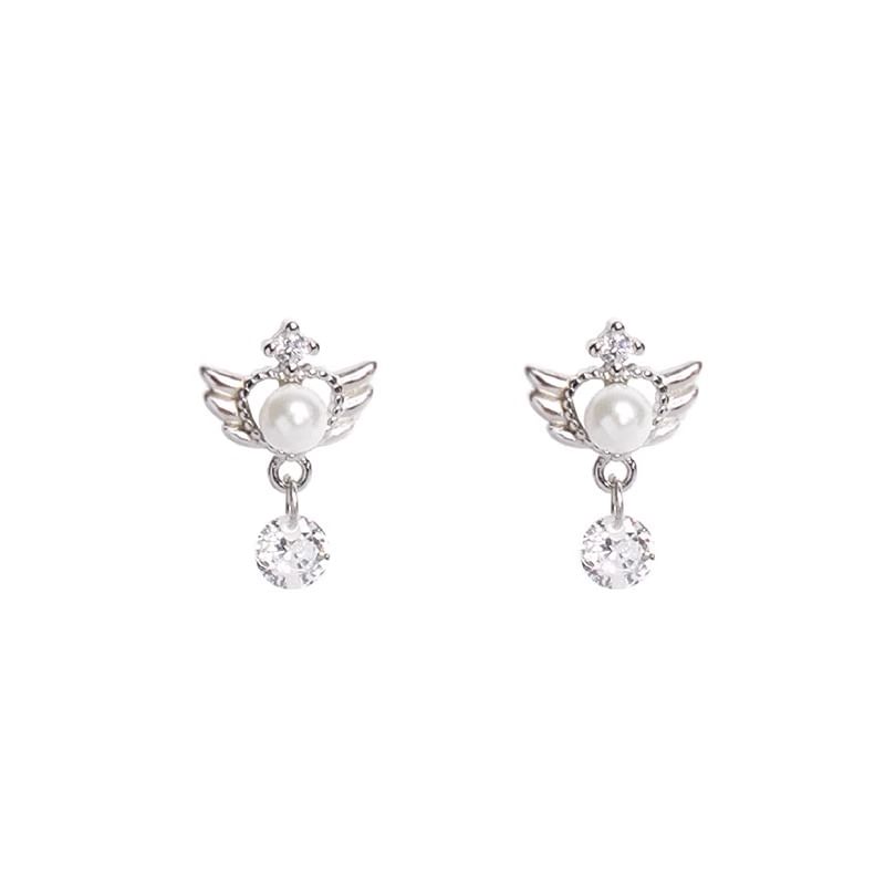 Alloy Earring Drop Pearl Faux Wings