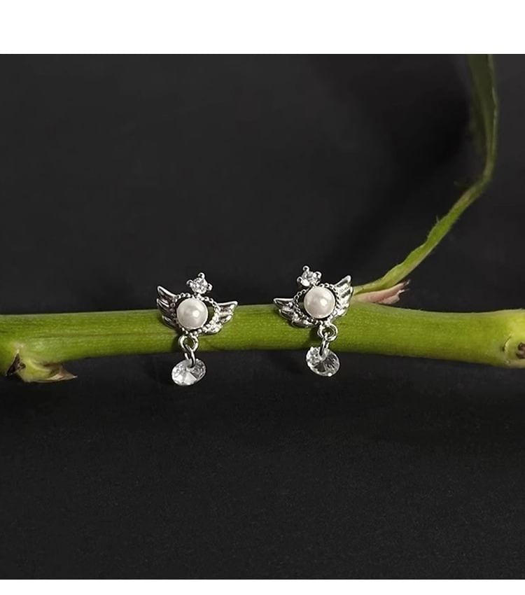 Alloy Earring Drop Pearl Faux Wings