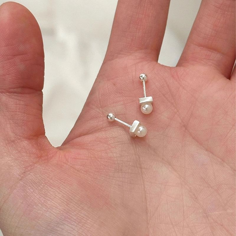 Barbell Earring Pearl Faux Alloy
