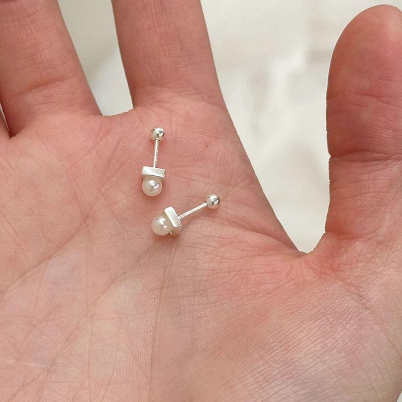 Barbell Earring Pearl Faux Alloy