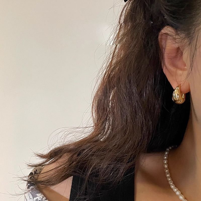 Earring Alloy Polished Huggie Rhinestone