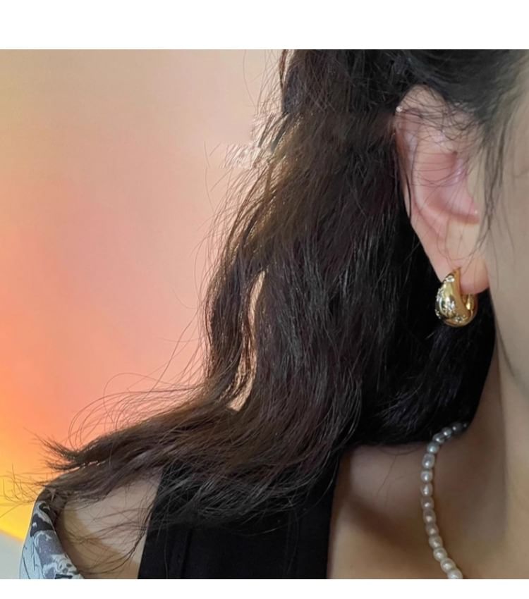 Earring Alloy Polished Huggie Rhinestone