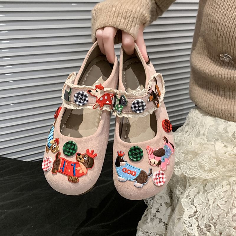 Applique Mary Jane Cartoon Shoes Animal