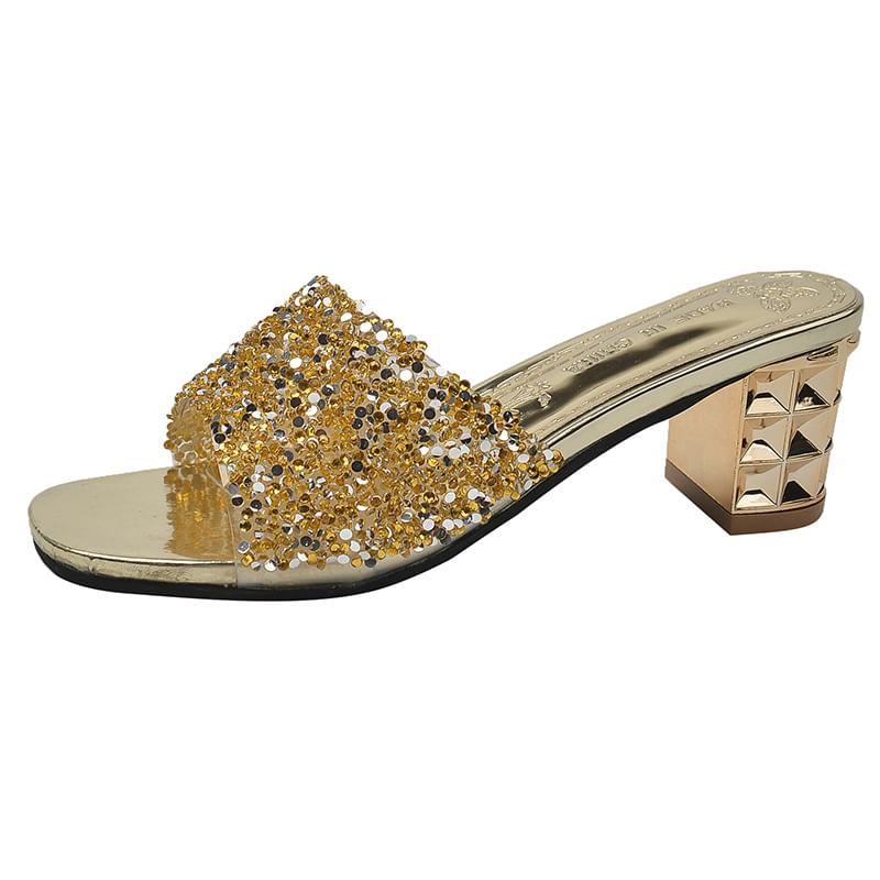 Rhinestone Chunky Slide Heel Sandals