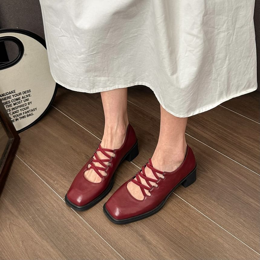 Heel Mary Lace-Up Jane Pumps Plain Square Chunky Toe