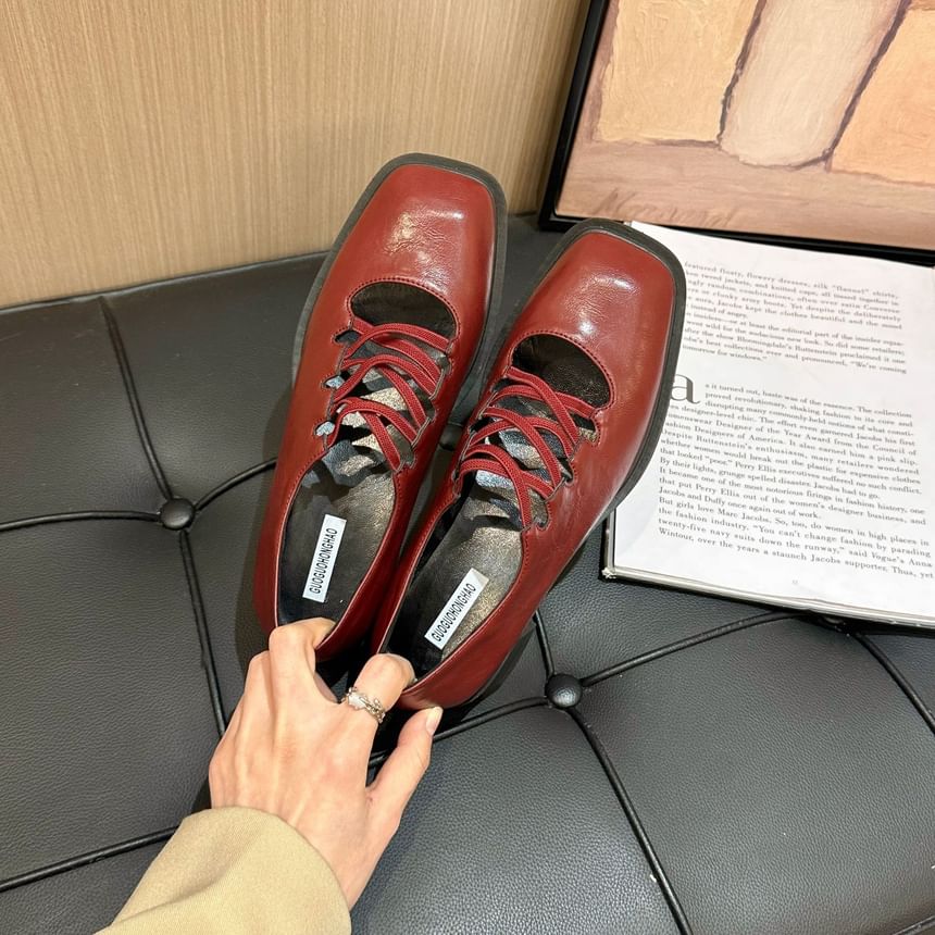 Heel Mary Lace-Up Jane Pumps Plain Square Chunky Toe