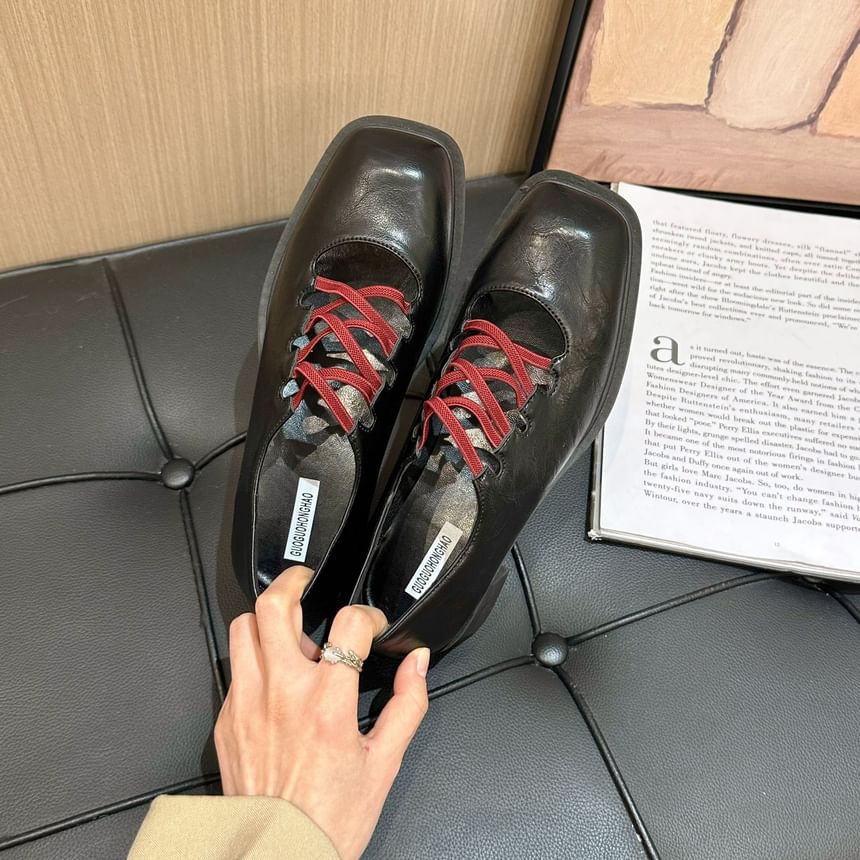 Heel Mary Lace-Up Jane Pumps Plain Square Chunky Toe