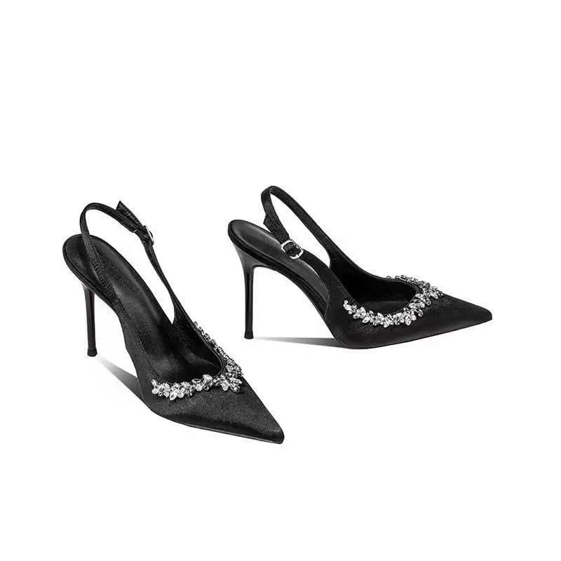 Rhinestone Toe Sandals Stiletto Heel Pointed Slingback