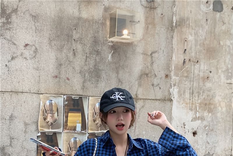 Plaid Long-Sleeve Collared Up Shirt Button