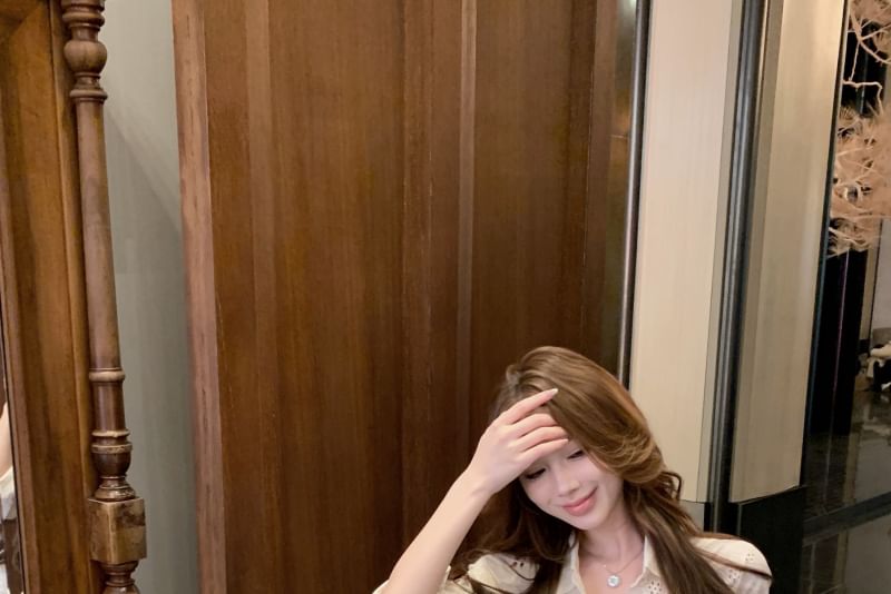 Pencil Mini High Long-Sleeve Rise Flower / Ruched Bow Shirt Skirt Embroidered