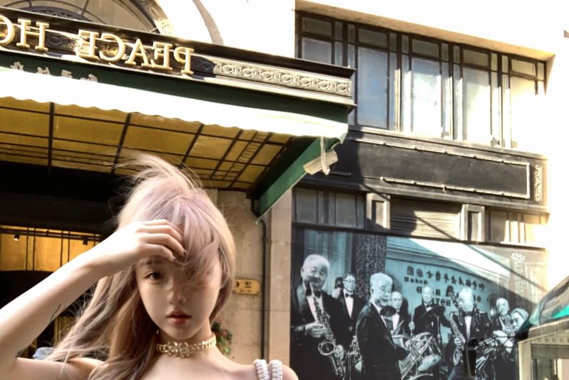 Flared Asymmetrical Pants Top High / Plain Waist Strapless Side-Slit Drawstring