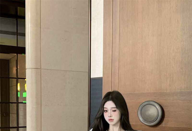 Jacket Mini / Lace Plain Bustier A-Line Skirt Cropped Open Top High Front Rise