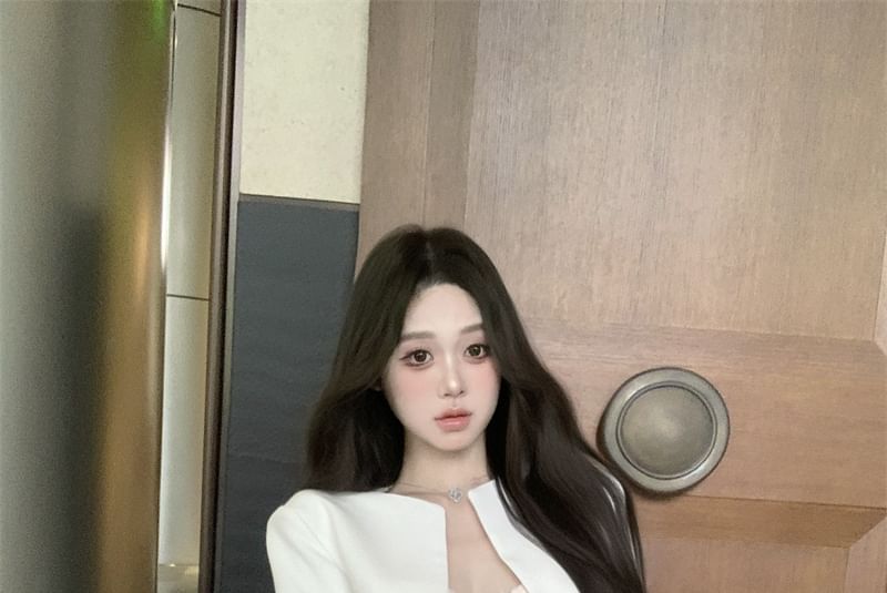 Jacket Mini / Lace Plain Bustier A-Line Skirt Cropped Open Top High Front Rise