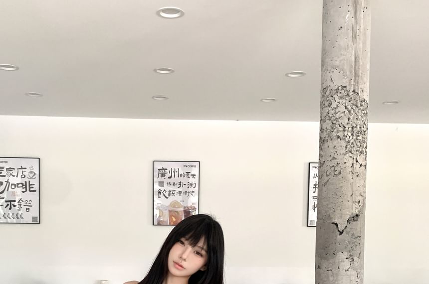 / Tube Bow Plaid Mini High Rise A-Line Ruched Skirt Top Sheer