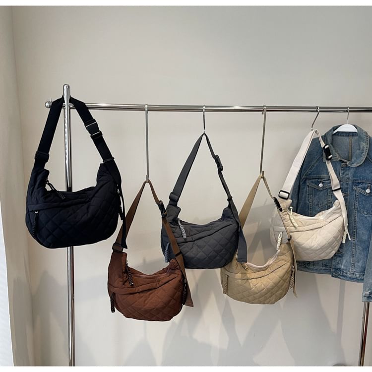 Nylon Plain Bag Zip Quilted Crossbody