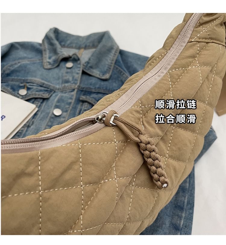 Nylon Plain Bag Zip Quilted Crossbody