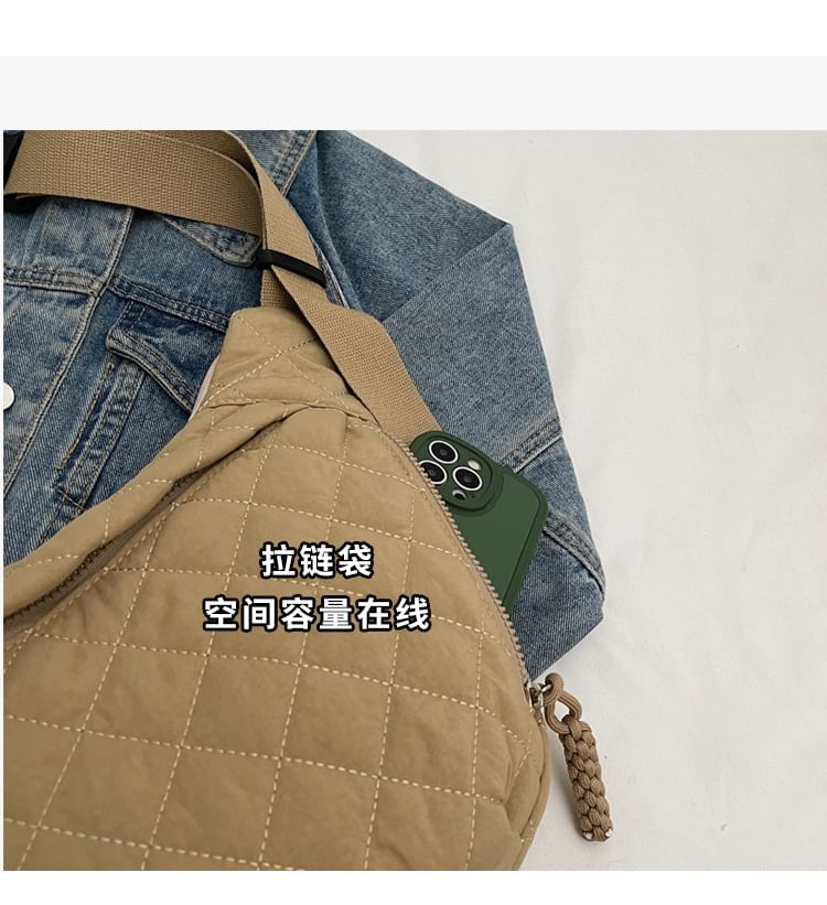 Nylon Plain Bag Zip Quilted Crossbody