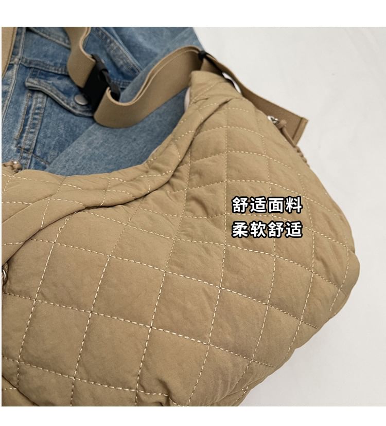 Nylon Plain Bag Zip Quilted Crossbody