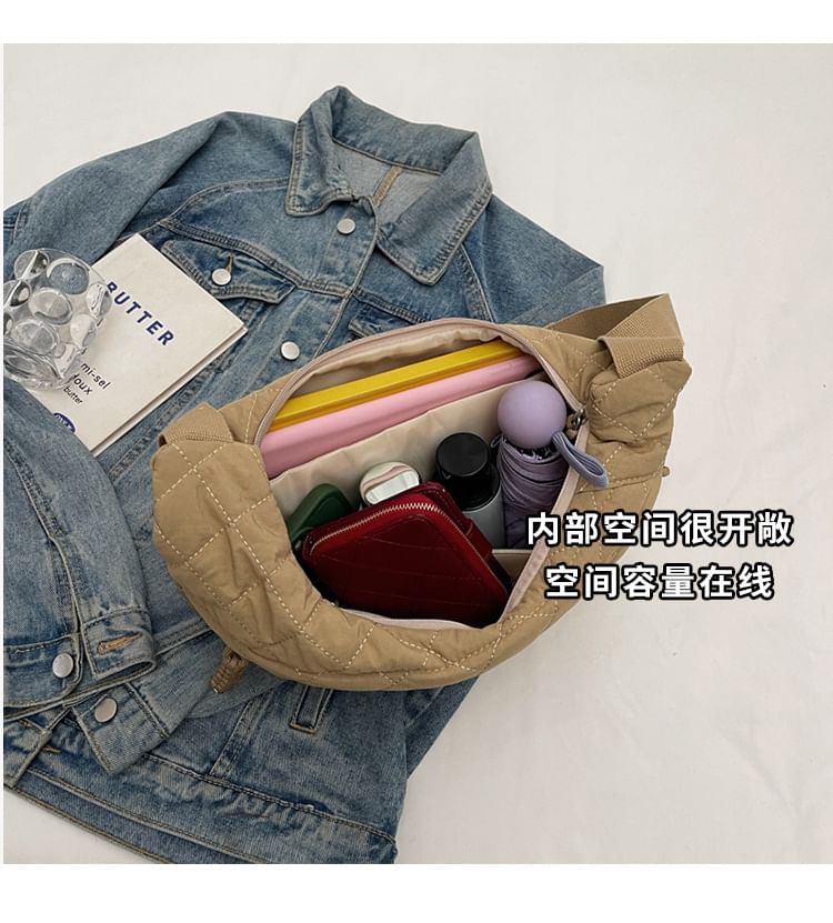 Nylon Plain Bag Zip Quilted Crossbody