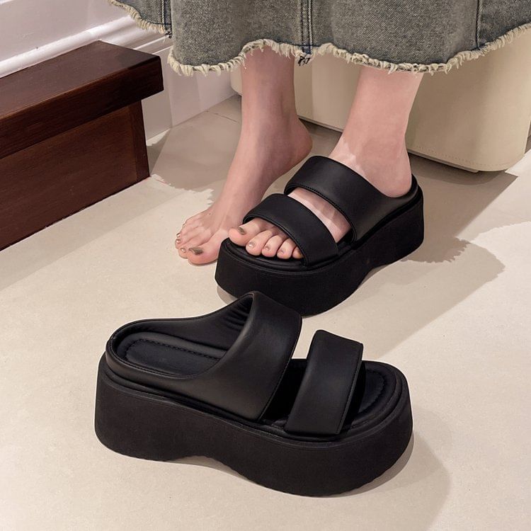 Platform Sandals Leather Faux Slide
