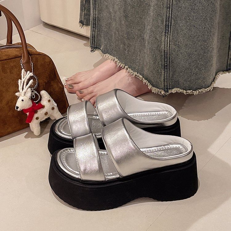 Platform Sandals Leather Faux Slide