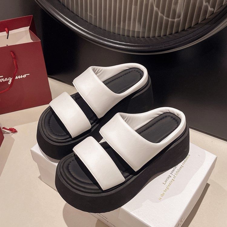 Platform Sandals Leather Faux Slide