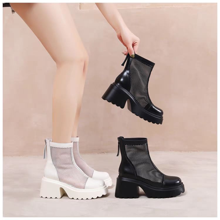 Zip-Up Panel Boots Platform Mesh Short