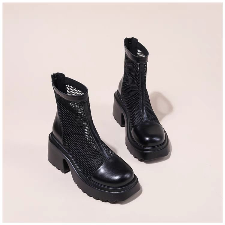 Zip-Up Panel Boots Platform Mesh Short