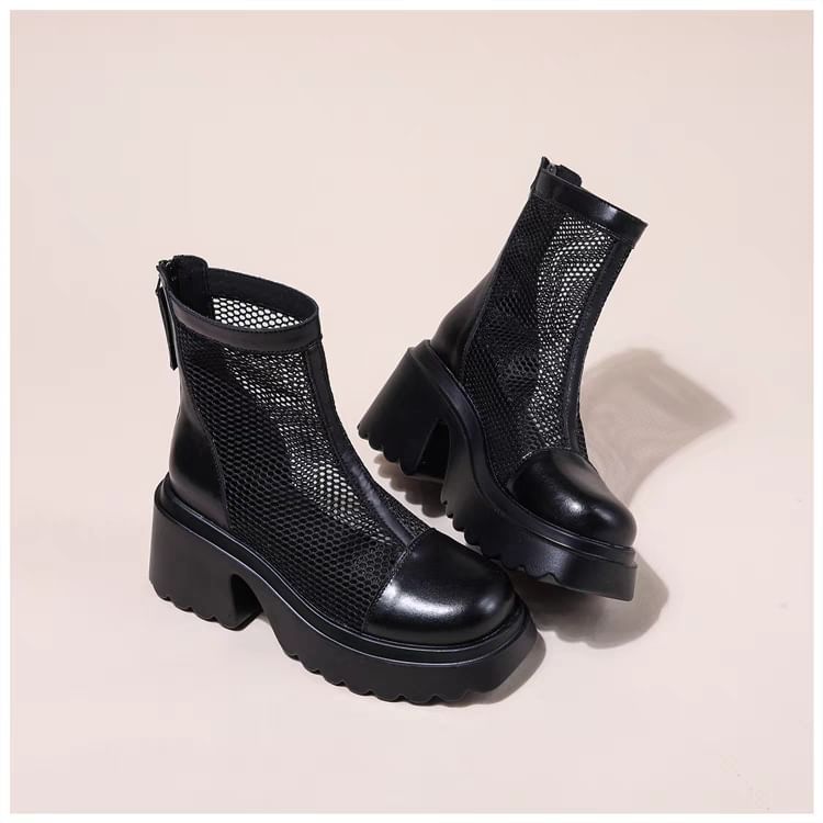Zip-Up Panel Boots Platform Mesh Short