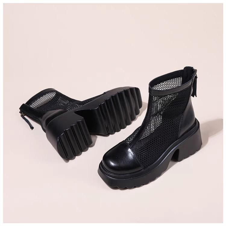 Zip-Up Panel Boots Platform Mesh Short