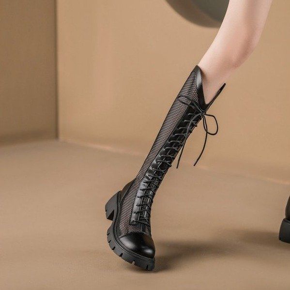 Lace-Up Mesh Boots Panel Platform Tall