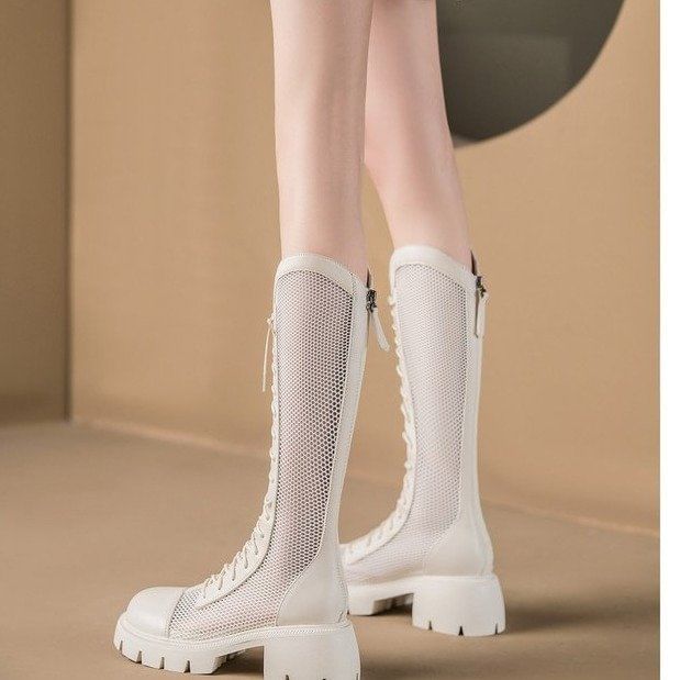Lace-Up Mesh Boots Panel Platform Tall