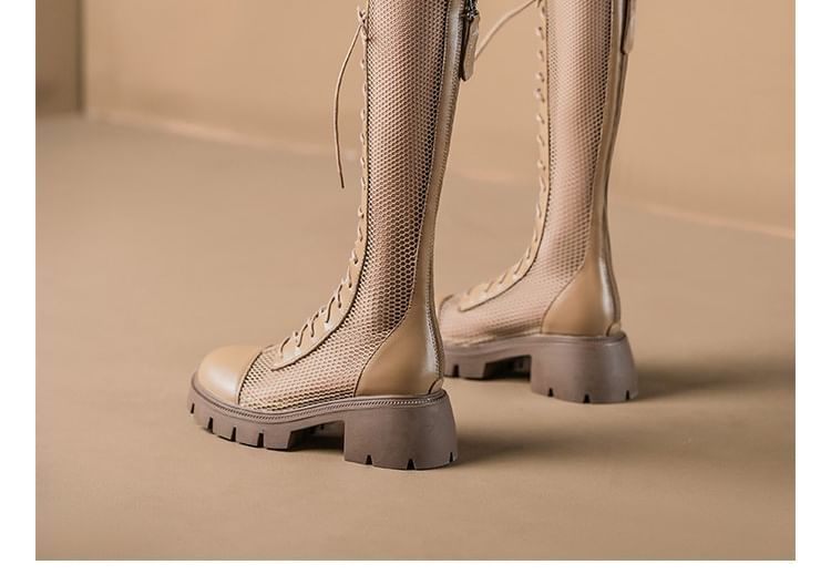 Lace-Up Mesh Boots Panel Platform Tall