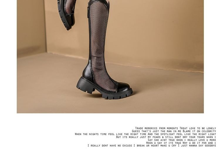 Tall Mesh Panel Boots Zip-Up Platform