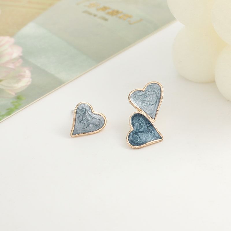 Earring Clip-On Stud Heart / Ear Asymmetrical