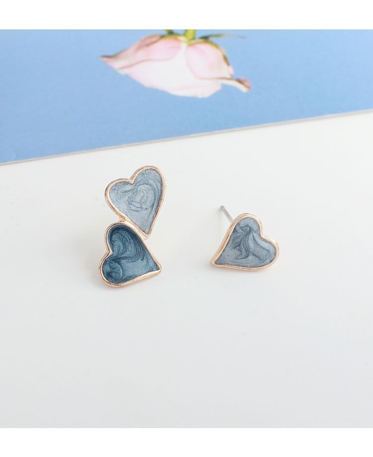 Earring Clip-On Stud Heart / Ear Asymmetrical
