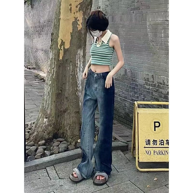 Leg Wide Jeans Waist High Washed