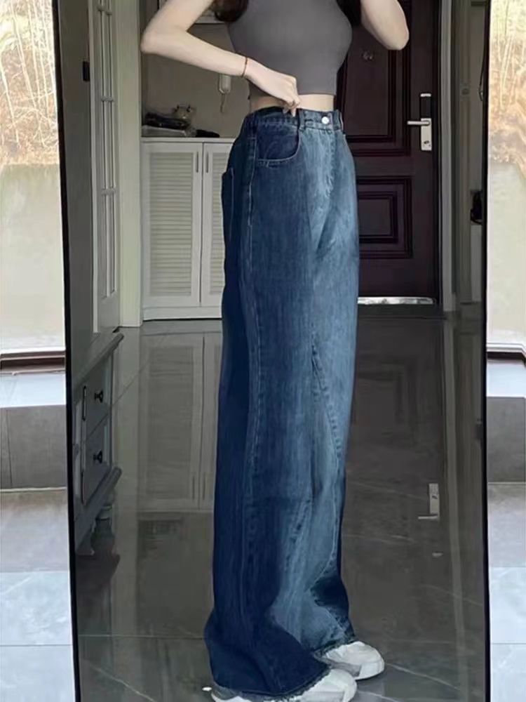 Leg Wide Jeans Waist High Washed