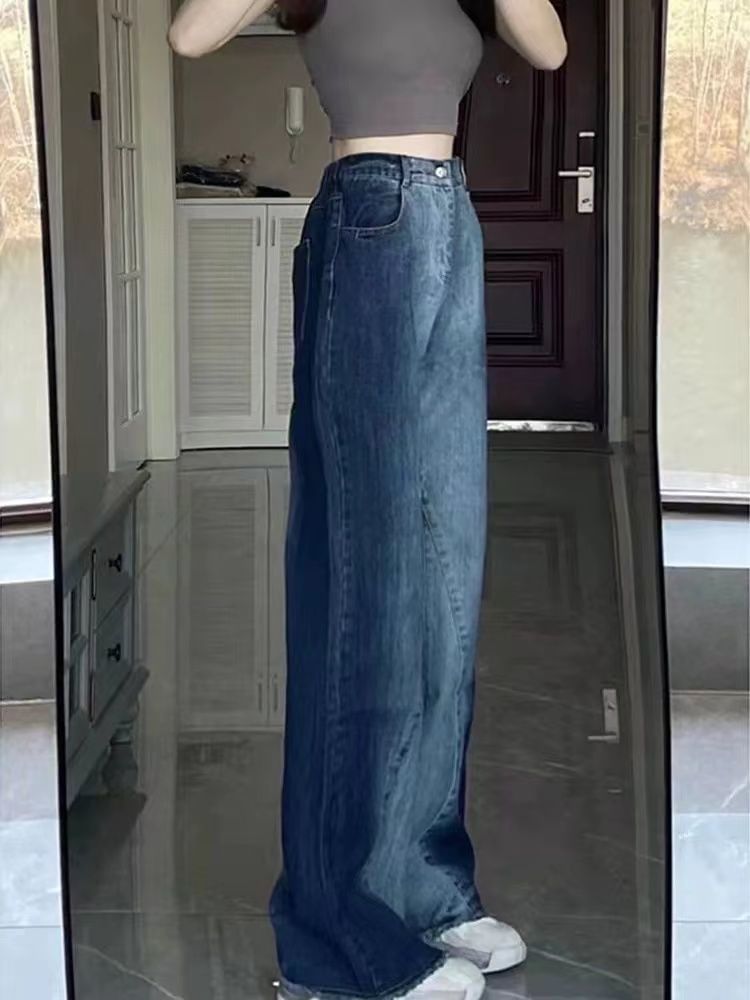 Leg Wide Jeans Waist High Washed