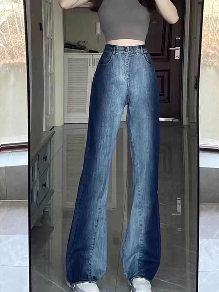 Leg Wide Jeans Waist High Washed