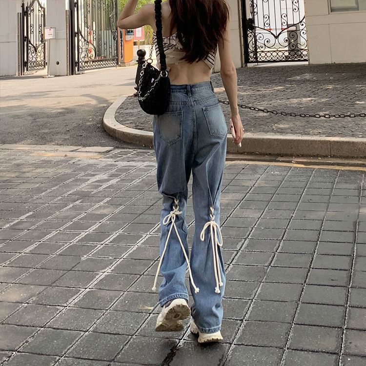 Lace High Rise Jeans Washed Up Flared