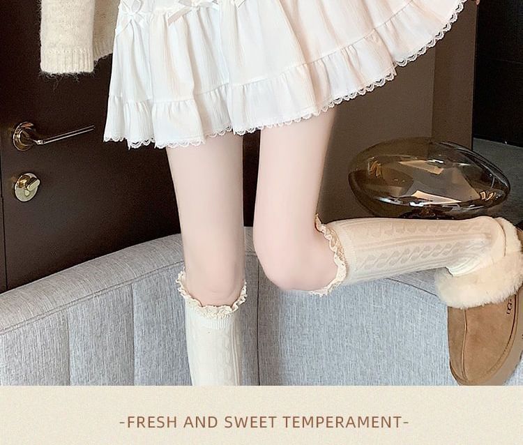 Ruffle Bow A-Line Plain Waist Mini Skirt Elastic