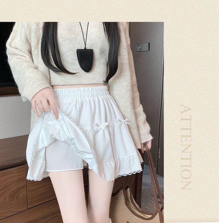 Ruffle Bow A-Line Plain Waist Mini Skirt Elastic