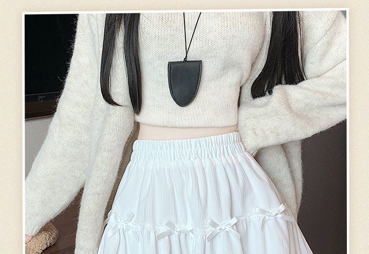 Ruffle Bow A-Line Plain Waist Mini Skirt Elastic