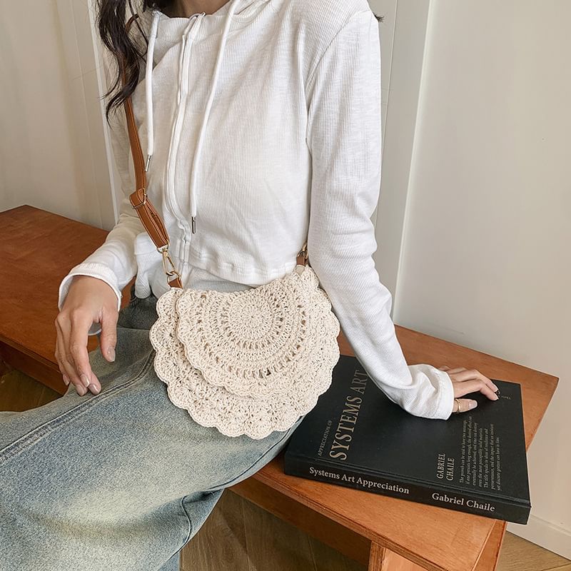 Lace Flap Crochet Crossbody Bag