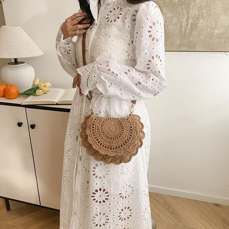 Lace Flap Crochet Crossbody Bag
